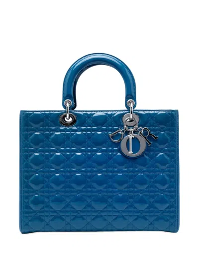 Pre-owned Dior 2014 Large Patent Cannage Lady  Satchel In Blue