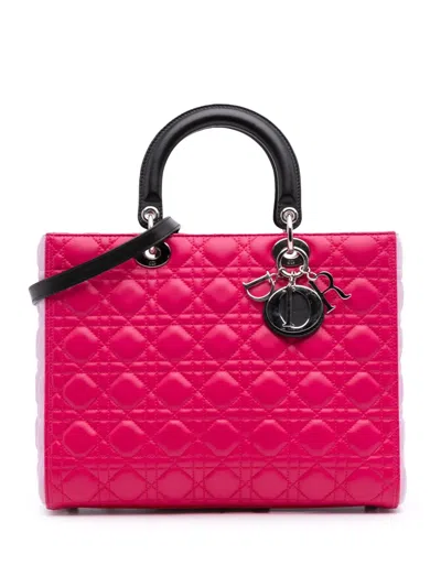 Pre-owned Dior 2014 Large Tricolor Lambskin Cannage Lady  Satchel In Pink