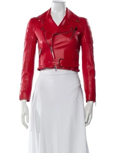 Pre-owned Dior 2014 Leather Biker Jacket In Red