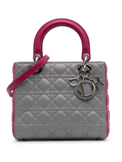 Pre-owned Dior 2014 Medium Bicolor Lambskin Cannage Lady  Satchel