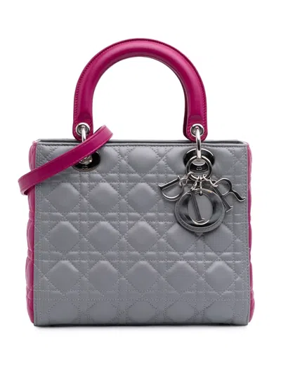 Pre-owned Dior 2014 Medium Bicolor Lambskin Cannage Lady  Satchel
