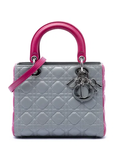 Pre-owned Dior 2014 Medium Bicolor Lambskin Cannage Lady  Satchel In Pink