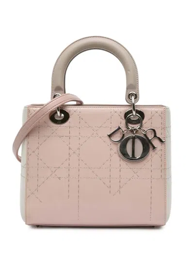 Pre-owned Dior 2014 Medium Bicolor Lambskin Macrocannage Stitched Lady  Satchel In Gray