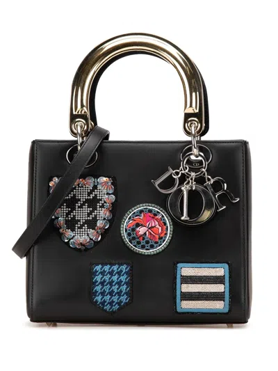Pre-owned Dior 2014 Medium Calfskin Patch Embellished Lady  Satchel In Black