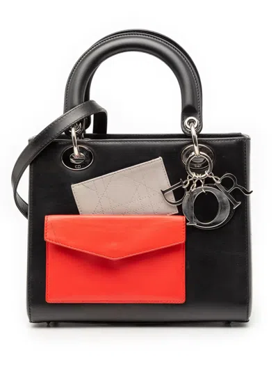 Pre-owned Dior 2014 Medium Calfskin Pockets Lady  Satchel In Black