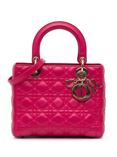Pre-owned Dior 2014 Medium Lambskin Cannage Lady  Satchel In 粉色