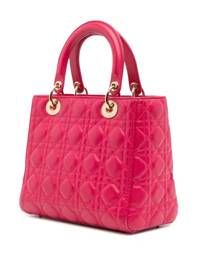 Pre-owned Dior 2014 Medium Lambskin Cannage Lady  Satchel In Pink
