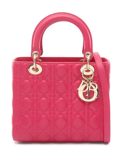 Pre-owned Dior 2014 Medium Lambskin Cannage Lady  Satchel In Pink