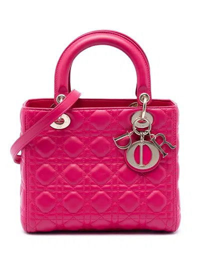 Pre-owned Dior 2014 Medium Lambskin Cannage Lady  Satchel In Pink