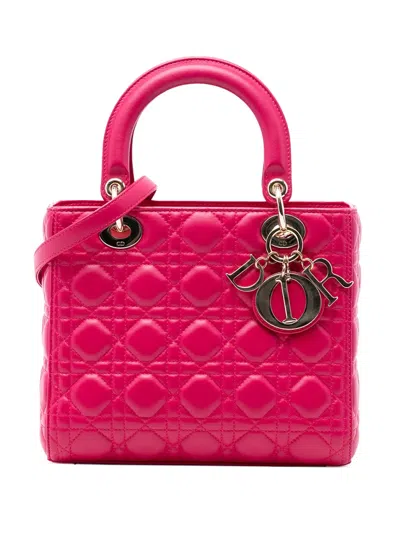 Pre-owned Dior 2014 Medium Lambskin Cannage Lady  Satchel In Pink