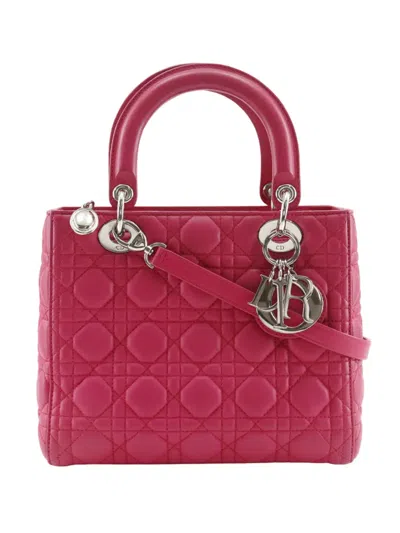 Pre-owned Dior 2014 Medium Lambskin Cannage Lady  Satchel In Pink