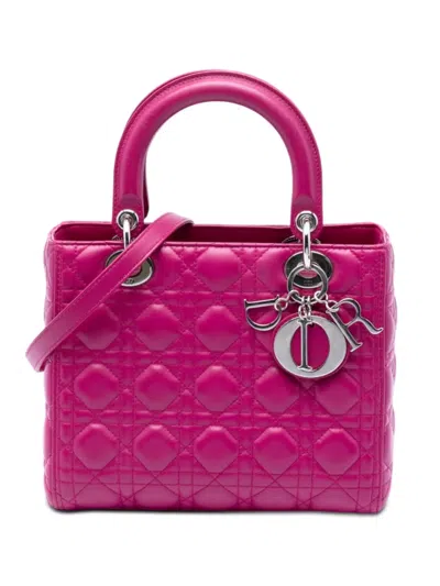Pre-owned Dior 2014 Medium Lambskin Cannage Lady  Satchel In Pink