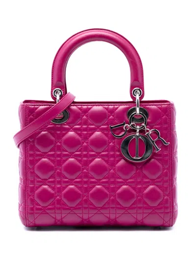 Pre-owned Dior 2014 Medium Lambskin Cannage Lady  Satchel In Pink