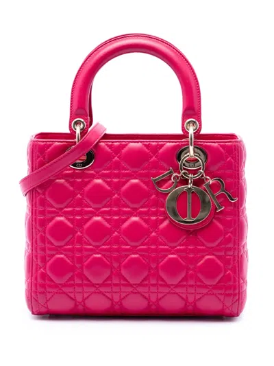 Pre-owned Dior 2014 Medium Lambskin Cannage Lady  Satchel In Pink