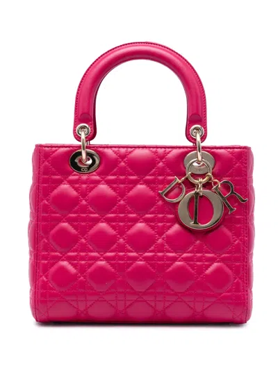Pre-owned Dior 2014 Medium Lambskin Cannage Lady  Satchel In Pink