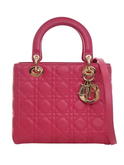 Pre-owned Dior 2014 Medium Lambskin Cannage Lady  Satchel In Pink
