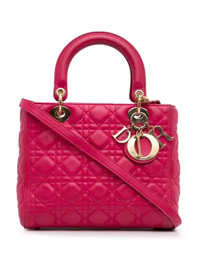 Pre-owned Dior 2014 Medium Lambskin Cannage Lady  Satchel In Pink