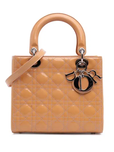 Pre-owned Dior 2014 Medium Patent Cannage Lady  Satchel In Brown