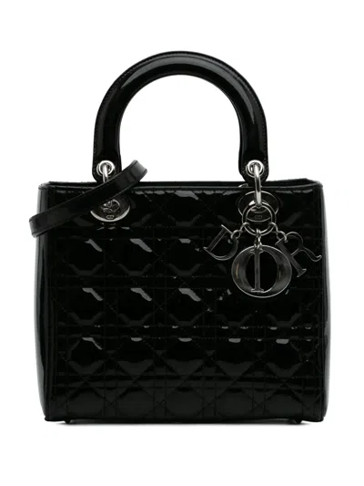 Pre-owned Dior 2014 Medium Patent Cannage Lady  Satchel In Black