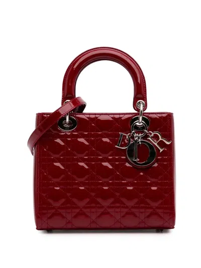 Pre-owned Dior 2014 Medium Patent Cannage Lady  Satchel In Red