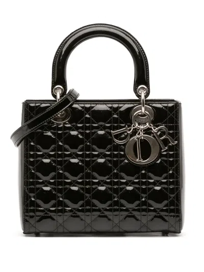 Pre-owned Dior 2014 Medium Patent Cannage Lady  Satchel In Black