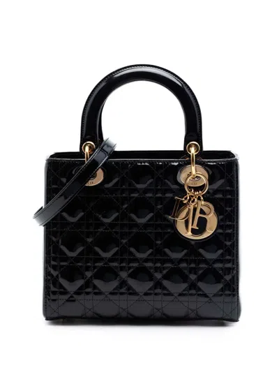 Pre-owned Dior 2014 Medium Patent Cannage Lady  Satchel In Black