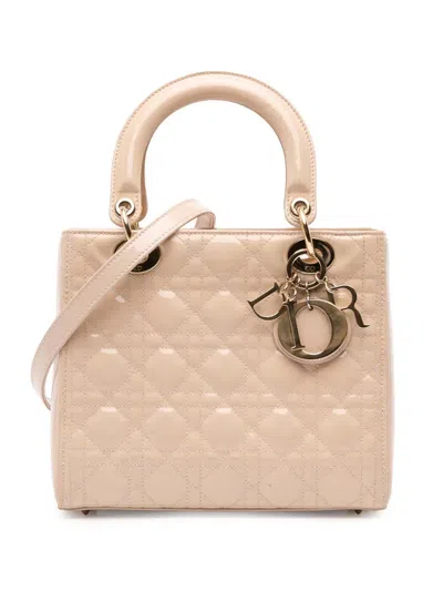 Pre-owned Dior 2014 Medium Patent Cannage Lady  Satchel In Brown