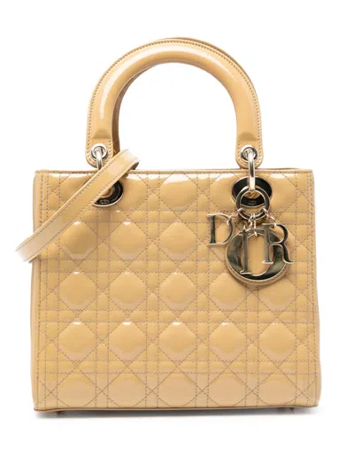 Pre-owned Dior 2014 Medium Patent Cannage Lady  Satchel In Brown