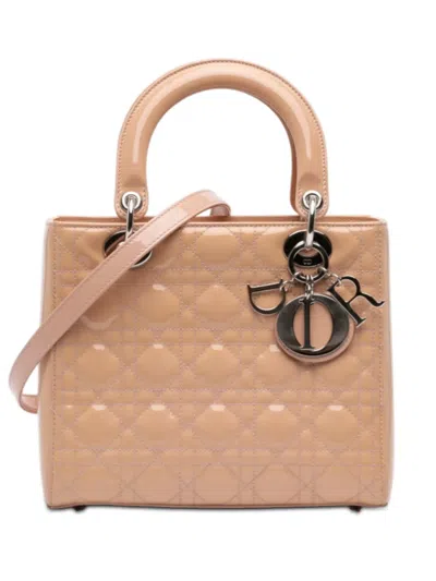 Pre-owned Dior 2014 Medium Patent Cannage Lady  Satchel In Brown