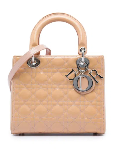 Pre-owned Dior 2014 Medium Patent Cannage Lady  Satchel In Brown