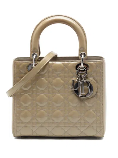 Pre-owned Dior 2014 Medium Patent Cannage Lady  Satchel In Neutral
