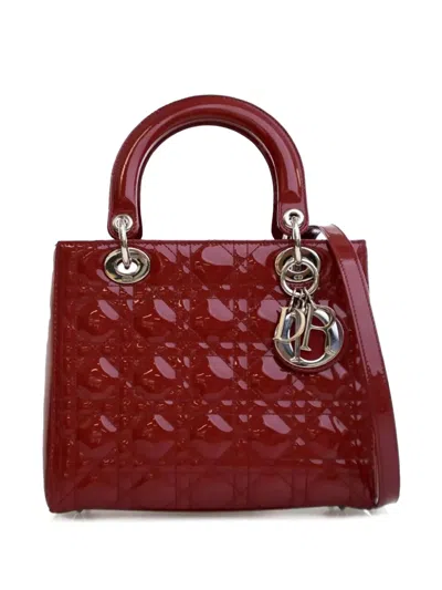 Pre-owned Dior 2014 Medium Patent Cannage Lady  Satchel In Red