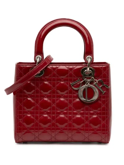 Pre-owned Dior 2014 Medium Patent Cannage Lady  Satchel In Red