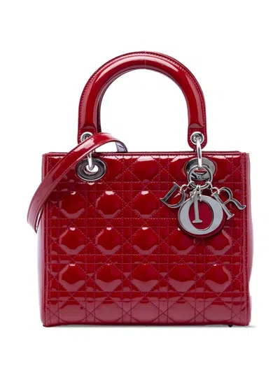 Pre-owned Dior 2014 Medium Patent Cannage Lady  Satchel In Red