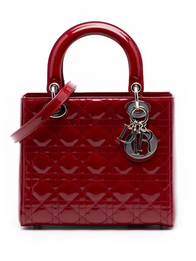 Pre-owned Dior 2014 Medium Patent Cannage Lady  Satchel In Red