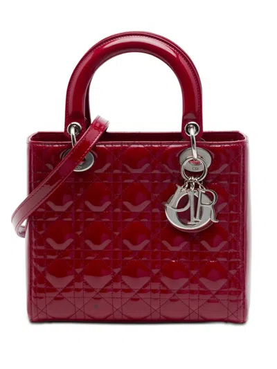 Pre-owned Dior 2014 Medium Patent Cannage Lady  Satchel In Red