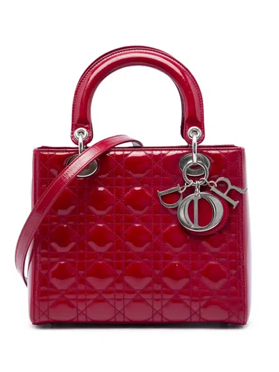 Pre-owned Dior 2014 Medium Patent Cannage Lady  Satchel In Red