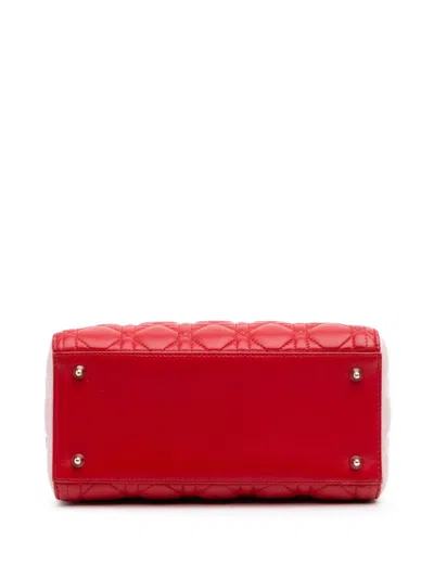 Pre-owned Dior 2014 Medium Tricolor Lambskin Cannage Lady  Satchel In Red