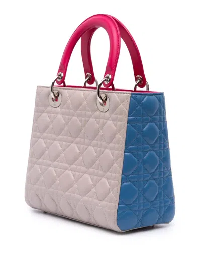 Pre-owned Dior 2014 Medium Tricolor Lambskin Cannage Lady  Satchel In Brown