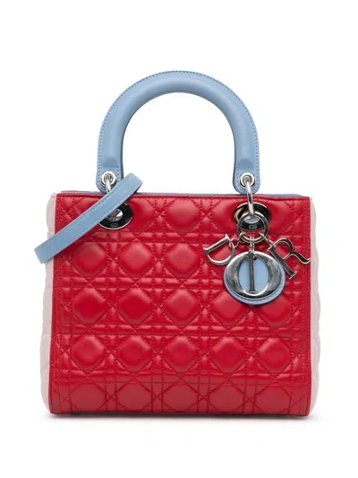 Pre-owned Dior 2014 Medium Tricolor Lambskin Cannage Lady  Satchel In Multicolour