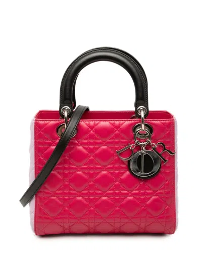 Pre-owned Dior 2014 Medium Tricolor Lambskin Cannage Lady  Satchel In Pink