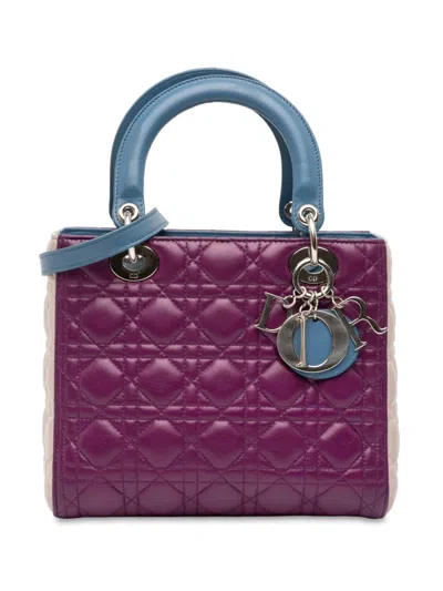 Pre-owned Dior 2014 Medium Tricolor Lambskin Cannage Lady  Satchel In Purple