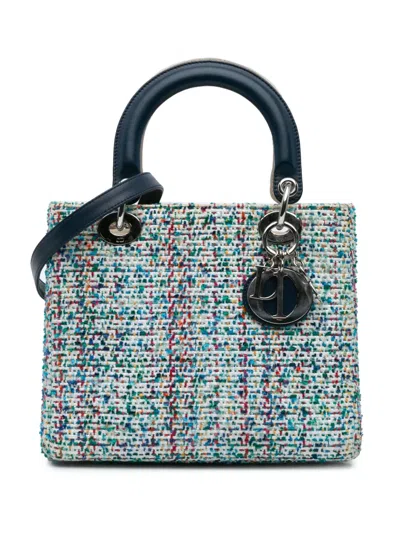 Pre-owned Dior 2014 Medium Tweed Lady  Satchel In Blue