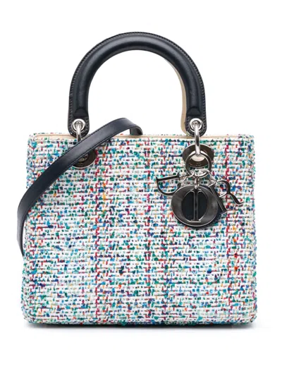 Pre-owned Dior 2014 Medium Tweed Lady  Satchel In Blue