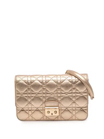 Pre-owned Dior 2014 Metallic Lambskin Cannage Miss  Promenade Crossbody Bag In Gold