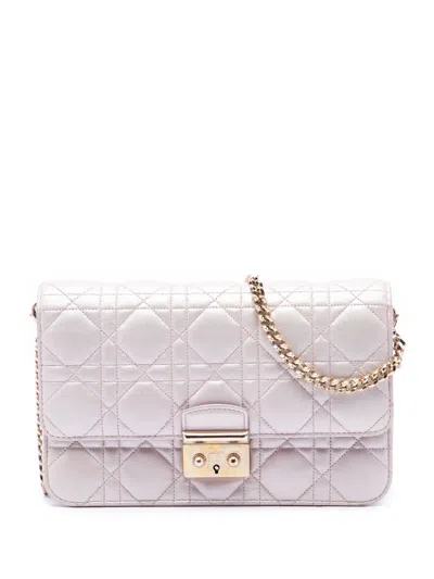 Pre-owned Dior 2014 Metallic Lambskin Cannage Miss  Promenade Crossbody Bag In Pink