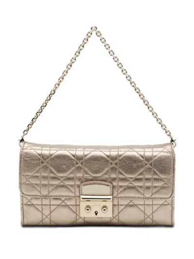 Pre-owned Dior 2014 Metallic Lambskin Cannage Miss  Promenade Wallet On Chain Shoulder Bag In Gold