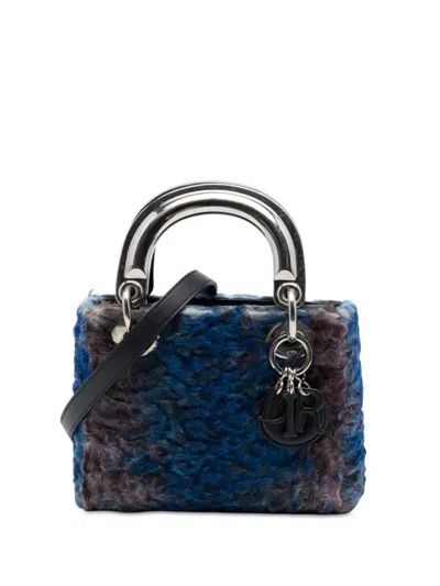 Pre-owned Dior 2014 Mini Astrakhan Fur Lady  Satchel In Blue