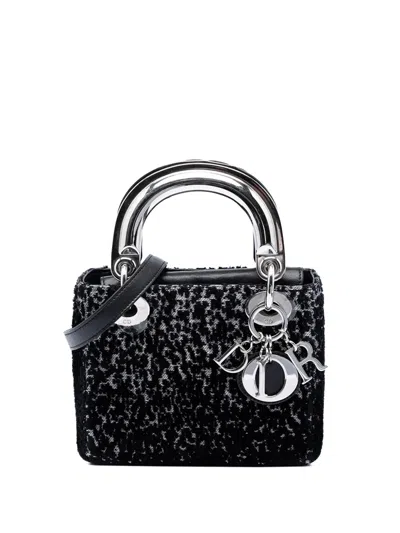 Pre-owned Dior 2014 Mini Fabric Lame Lady  Satchel In Black