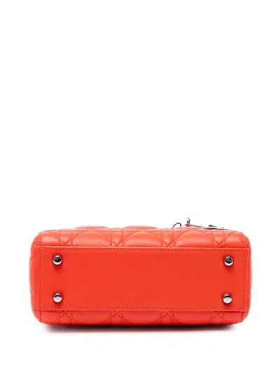 Pre-owned Dior 2014 Mini Lambskin Cannage Lady  Satchel In Orange